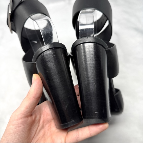 Saint Laurent Oak 100 Buckle Strappy Square Toe Sandal Block Heels Glam Black 36 - Picture 8 of 15